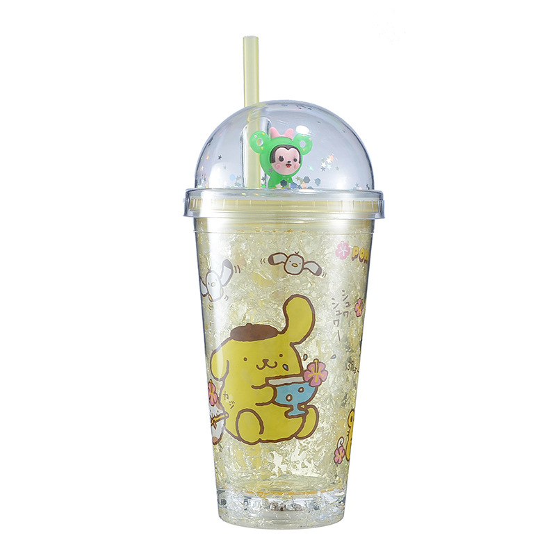 Sanrio Creative New Ice Cup Cartoon Animal Creative Style Double Layer Plastic Ice Cup Ice Cup with Straw