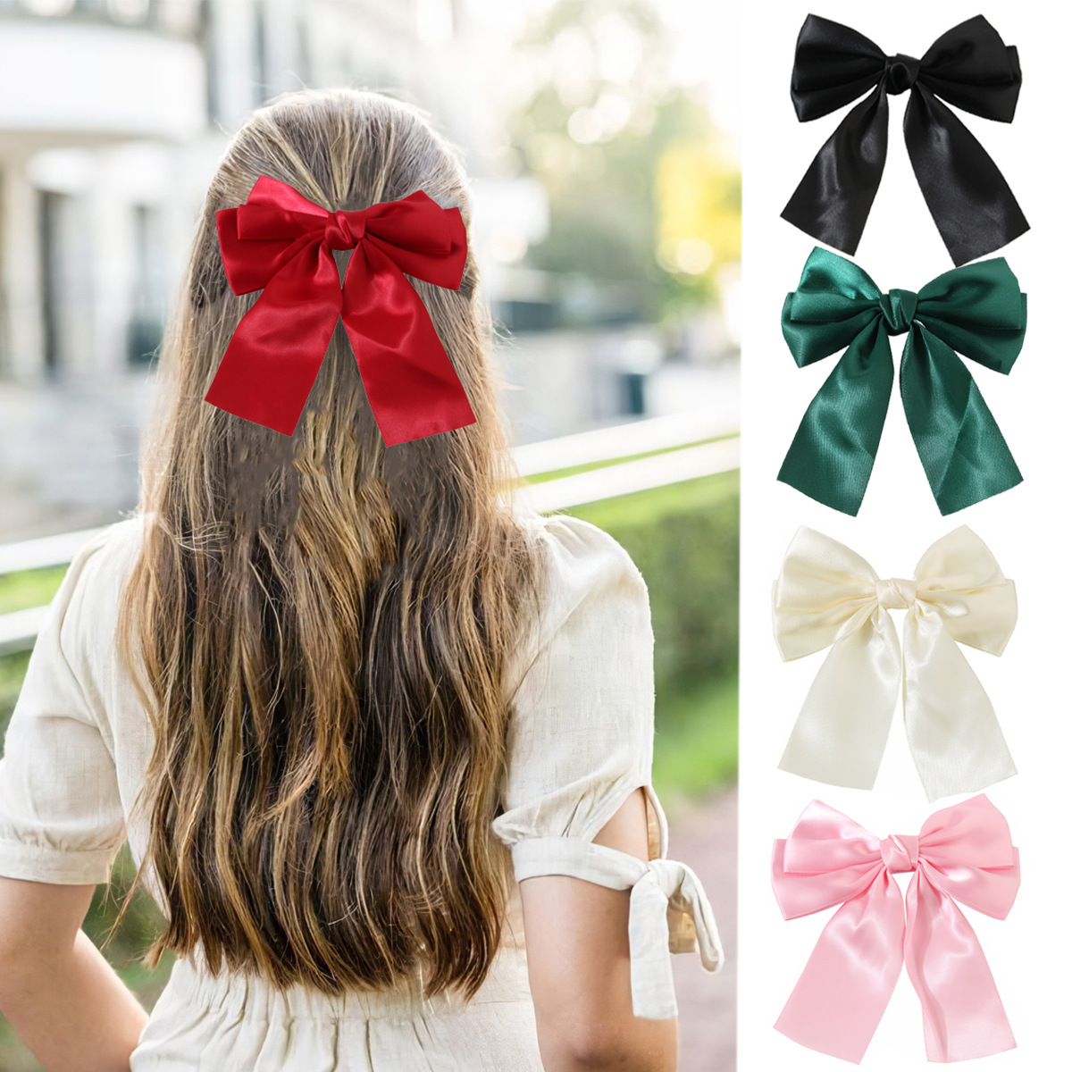 Cross-Border Sweet Double-Layer Bow Barrettes Women's All-Match Korean Satin Bow Hair Clip Duckbilled Hair Accessories