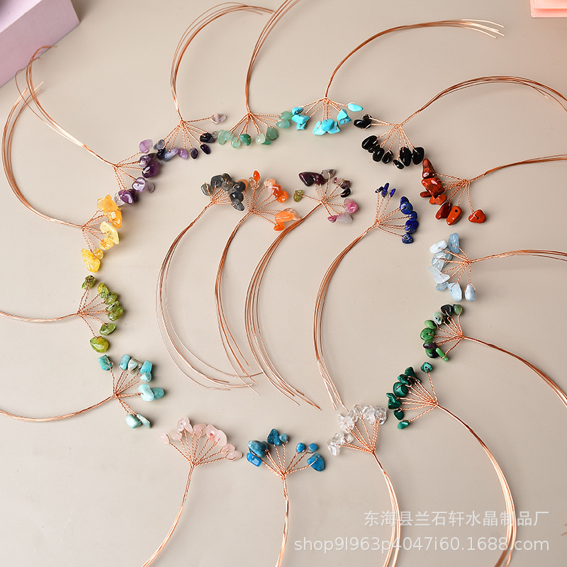 厂家批发九粒水晶碎石发财树花枝天然能量生命树配件手工DIY摆件