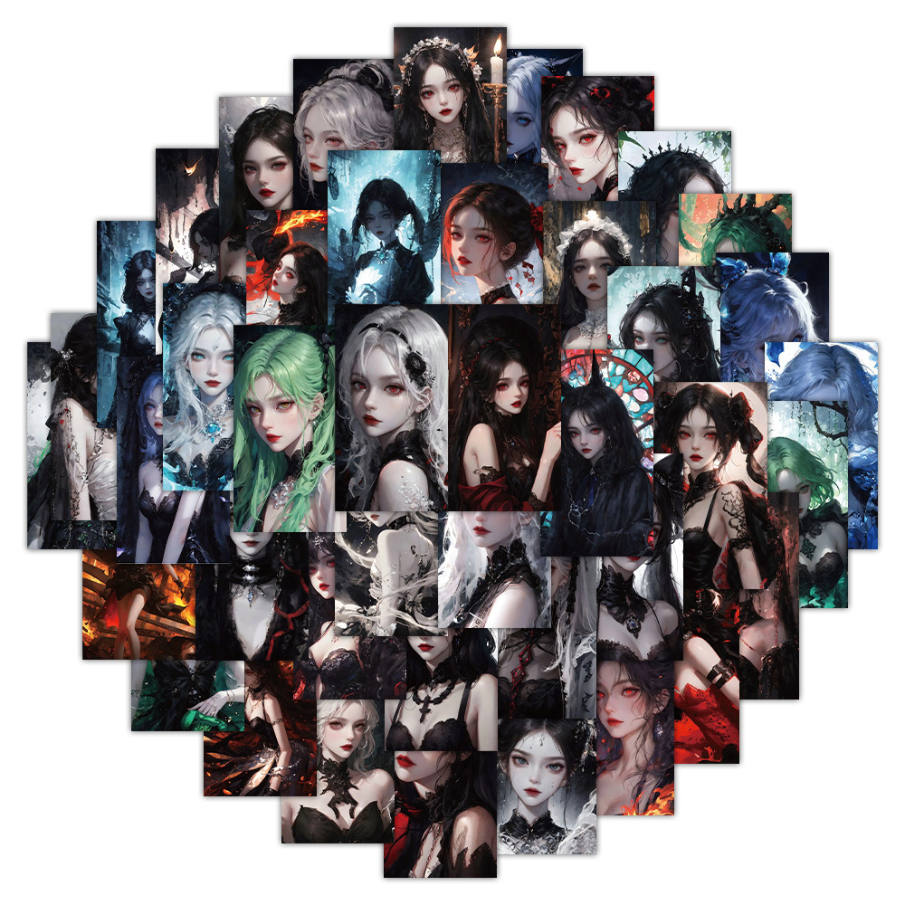 54张二次元高颜值暗黑系少女新款贴纸个性拽酷老婆手机壳防水贴画