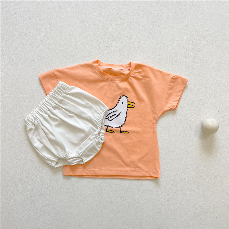 Two-Piece Set Infant Unisex Baby Suit Cotton Cartoon Graffiti Short Sleeve T-shirt + White Bulky Underpants Summer