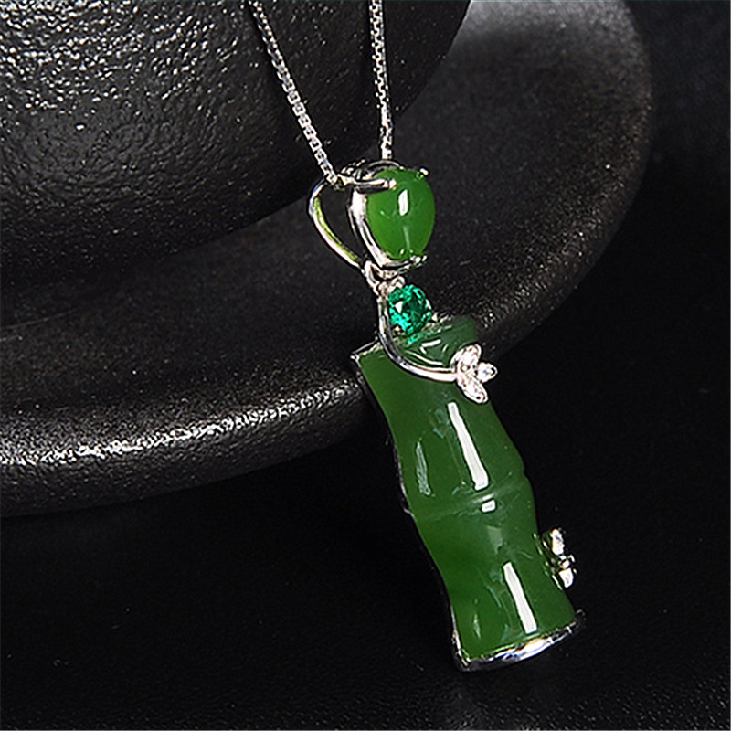 吉祥绿玉竹节吊坠 冰种通透七彩玉石吊坠 节节高升玉髓玛瑙石吊坠