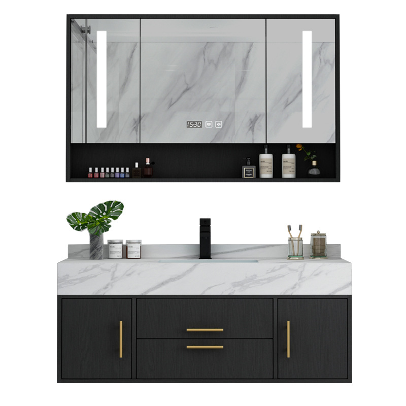 轻奢大理石浴室柜岩板一体盆洗手盆柜组合卫生间智能镜洗手洗漱台