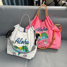 ballchain新款夏威夷刺绣购物袋大容量尼龙环保袋手提单肩斜挎包