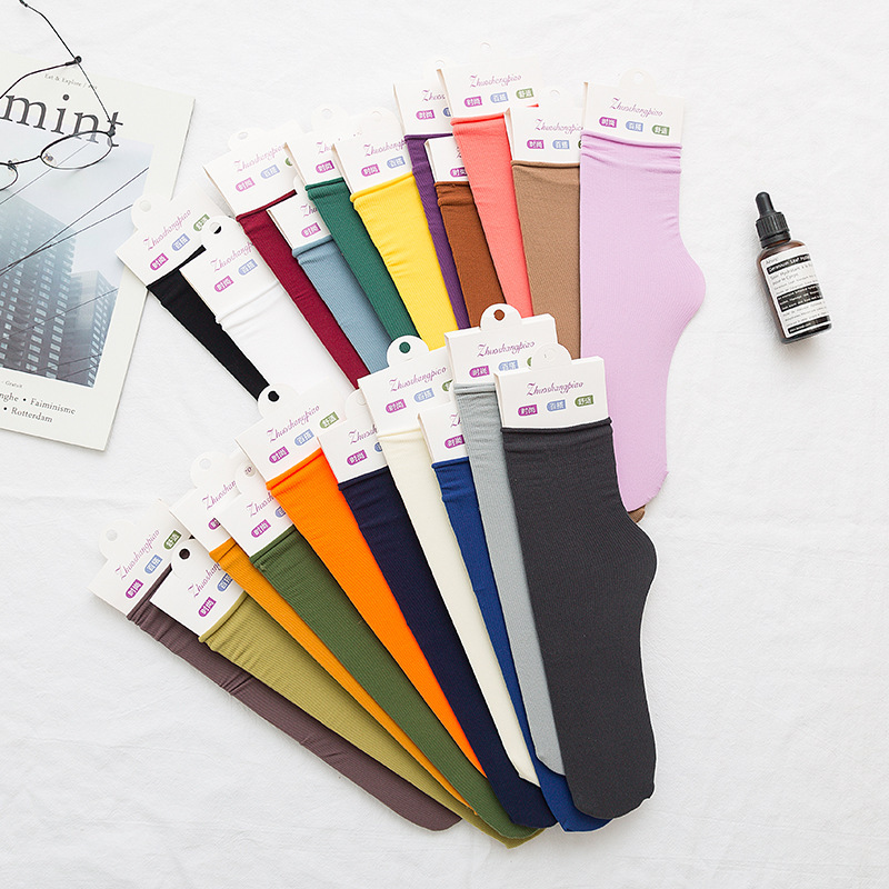 Summer Solid Color Velvet Women's Thin Stockings Japanese Style Loose Socks Mid-Calf Ice Socks Curling Socks Wholesale