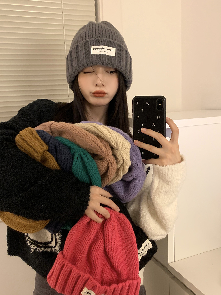 Hat 2022 Women's Winter Korean Style Warm Thick Knitted Woolen Cap All-Match Big Head Circumference Loose Beanie Hat Look Small