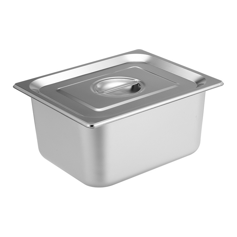 304 Stainless Steel Gastronorm Pan Thickened Buffet with Lid Insulation Plate Food Basin Stainless Steel Rectangular Score Plate