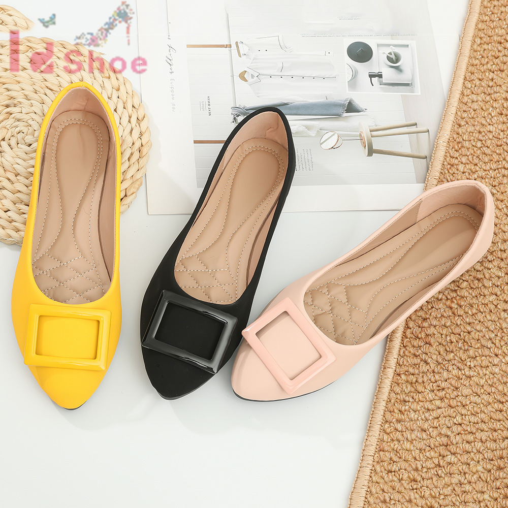 Foreign Trade Single Shoes Pointed Toe Low-Cut Square Buckle Flat Single Shoes Simple All-Match Work Shoes Commuter Guangzhou Women‘s Shoes Craft Shoes
