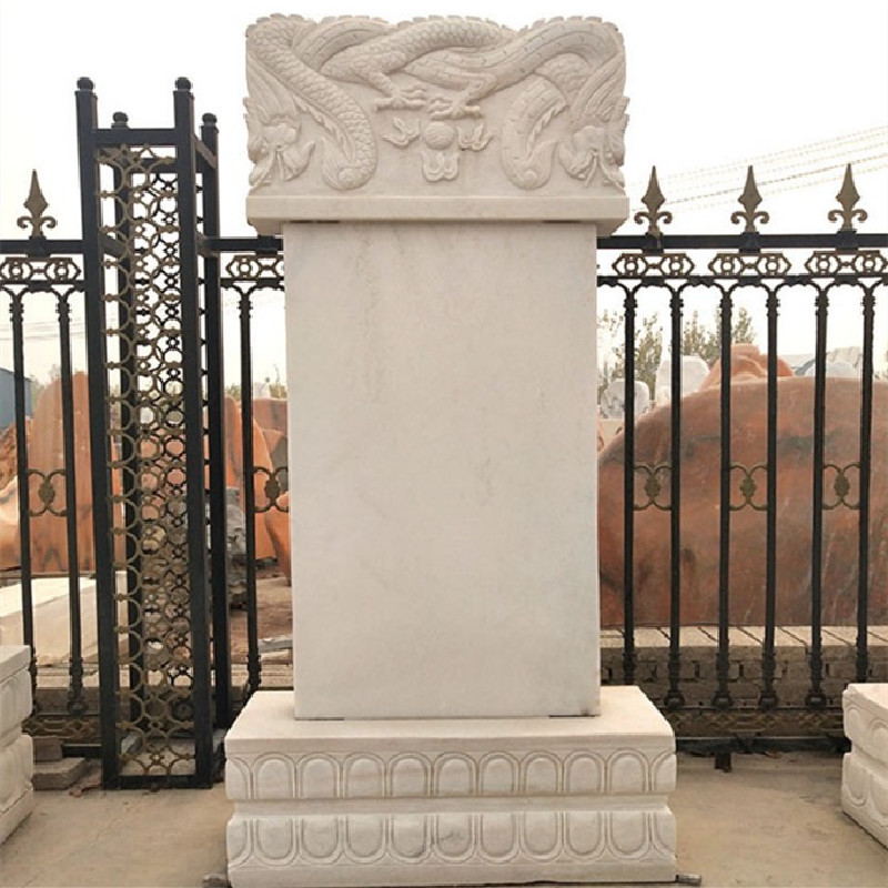 定制汉白玉石碑石雕龙凤墓碑农村土葬家族墓碑陵园香炉小狮子摆件