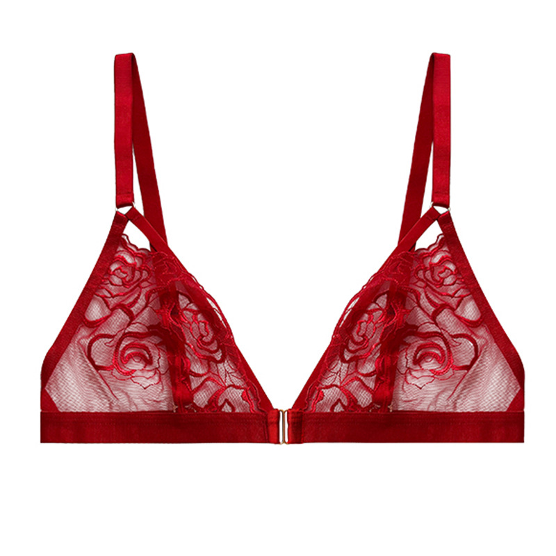 Sexy See-through Sexy Lingerie Women's Triangle Circumference T-Back Collar Birth Year Red Rose Embroidered Bra 72109