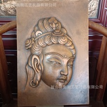 锻铜浮雕紫铜挂画佛头手工錾刻寺院庙堂中堂装饰画竖副壁画工艺画