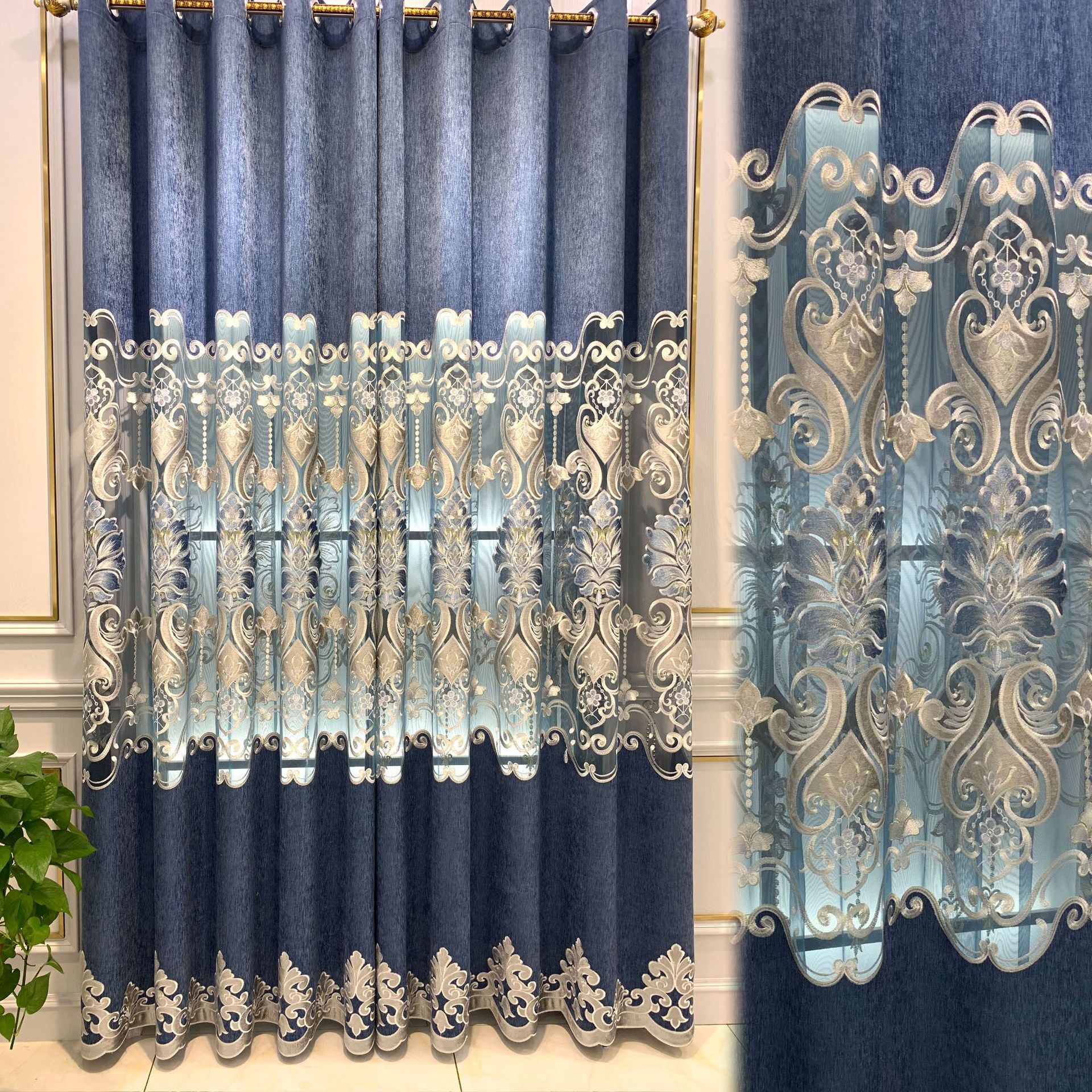 窗帘布料厂家直销 欧式客厅卧室遮光绣花窗帘布 成品 窗帘批发-报价