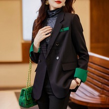 Yx黑色时尚设计高级感西装外套女2023早秋季小个子修身百搭西