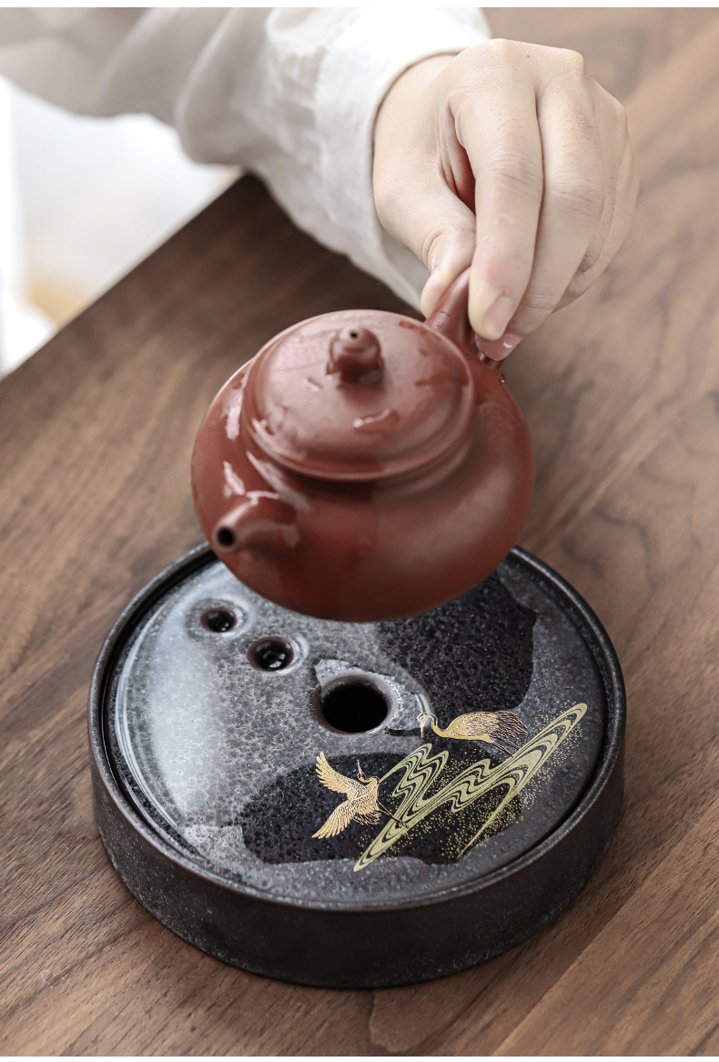 陶瓷壶承干泡台茶盘茶承紫砂壶底座壶托功夫茶具配件储水中式青花