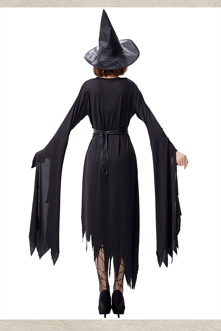 万圣节服装出口日本黑色不规则女巫长裙弹力修身长裙捣蛋鬼之夜裙