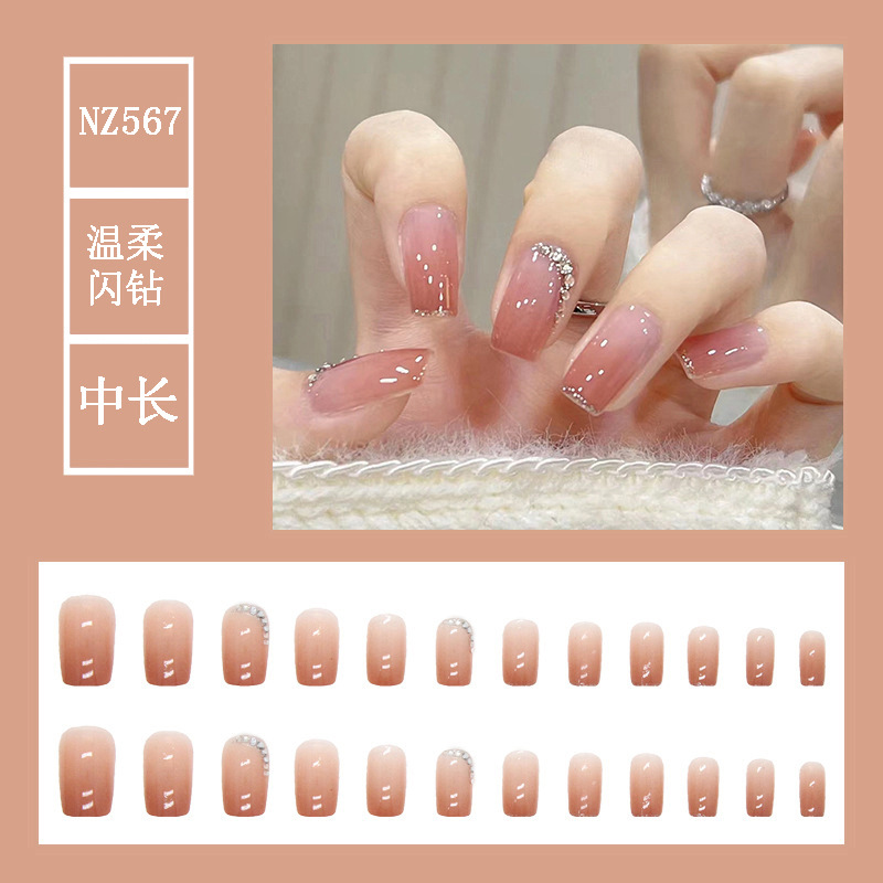 Stereo Rhinestone Wear Nail Tip Length Nail Stickers 2023 New Internet Celebrity Removable Fake Nail Patch Finished Product