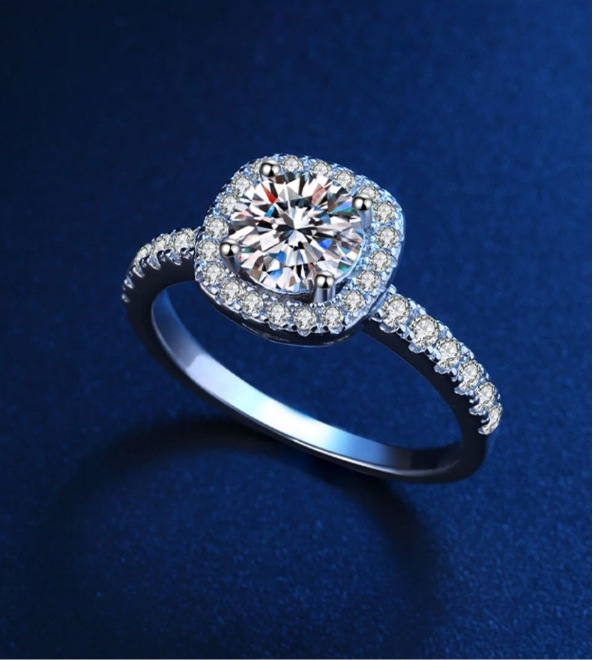 d色莫桑石钻戒男女豪华婚戒求婚结婚对戒指满钻公主方形戒女代发