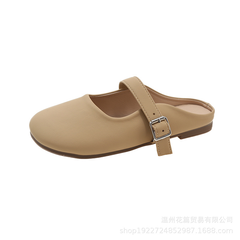 Closed Toe Half Slippers Women's Shoes 2023 New Korean Style Outer Wear Flat Slip-on Slippers Casual Back Open Shoes