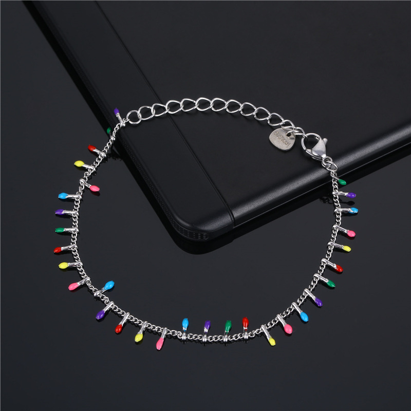 Europe and America Cross Border New Accessories Pearl Rhinestone Bracelet Seven-Color Drop Oil Bracelet Bohemian Stainless Steel Bracelet