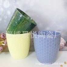 定制陶瓷花盆 大容量陶瓷盆 色釉陶瓷杯大口径色釉花盆菱形马克杯