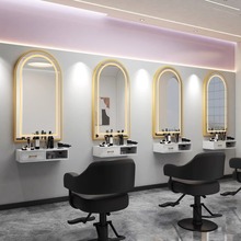 新款理发店镜子发廊专用染烫台面单面带灯美发店镜子壁挂柜子一体