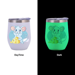 Customized 350ml Double-Layer Insulated 304 Stainless Steel Luminous Vacuum Cup Egg Shell Cup Portable Car U-Shaped Big Belly Cup