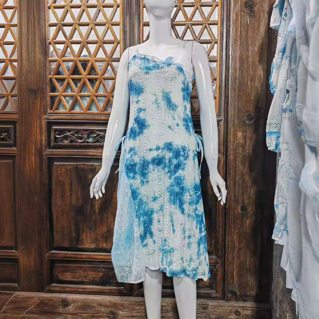 大理文艺旅拍双层连衣裙吊带裙草木扎染蓝染百搭独特长裙-阿里巴巴