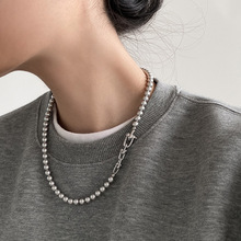 高级感灰色珍珠金属链条项链女小众复古个性简约百搭颈链锁骨链