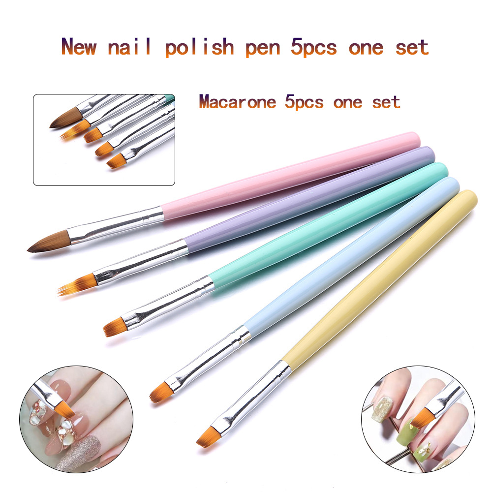 197 5 color macaron wooden pole nail brush color 5 sets of pens crystal pen blending pen drawing line carved pen sleeve