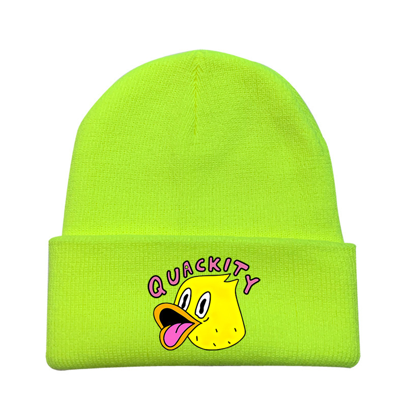 跨境2021秋冬新款腈纶印花针织帽网红博主quackity帽子图案定制