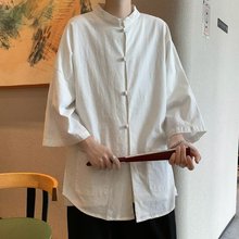 亚麻中山衬衫男七分袖唐装中式棉麻休闲薄款衬衫夏季青年潮新中式