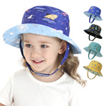儿童渔夫帽欧美春夏双面可戴太阳帽 户外卡通印花宝宝盆帽婴儿帽