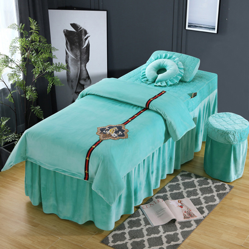 0成交44套ha韩式美容床床罩四件套夏天新款床罩刺绣按摩床美容院用床