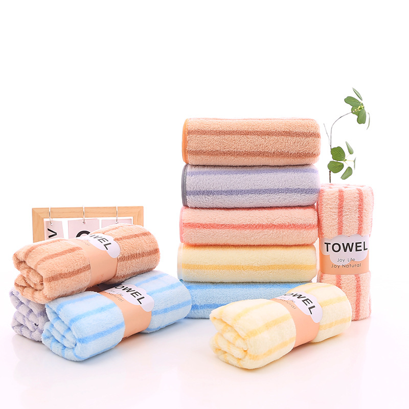 Spot Coral Fleece High Density Warp Knitted Towel Soft Absorbent Face Towel Color Stripes Cationic Towel Gift Wholesale