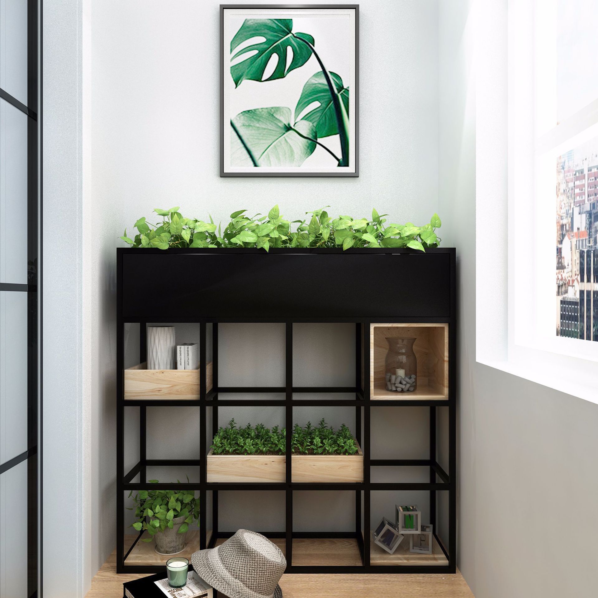 北欧办公室隔断花架围栏简约铁艺靠墙置物架咖啡厅奶茶店绿植书架