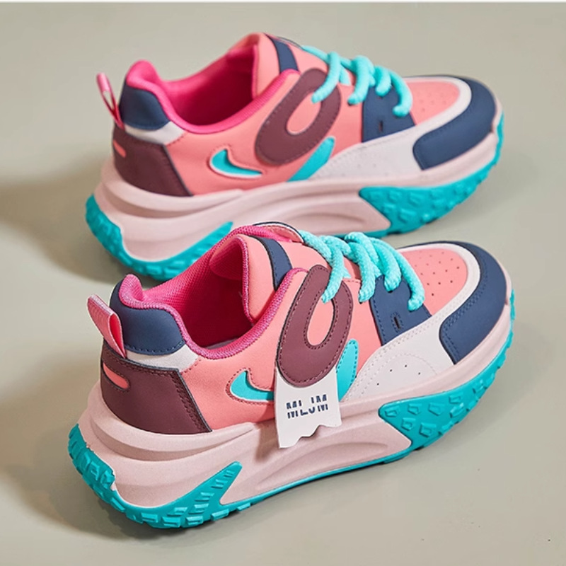 粉色老爹鞋女款2024年春季新款厚底增高鞋百搭彩色休闲运动厚底鞋