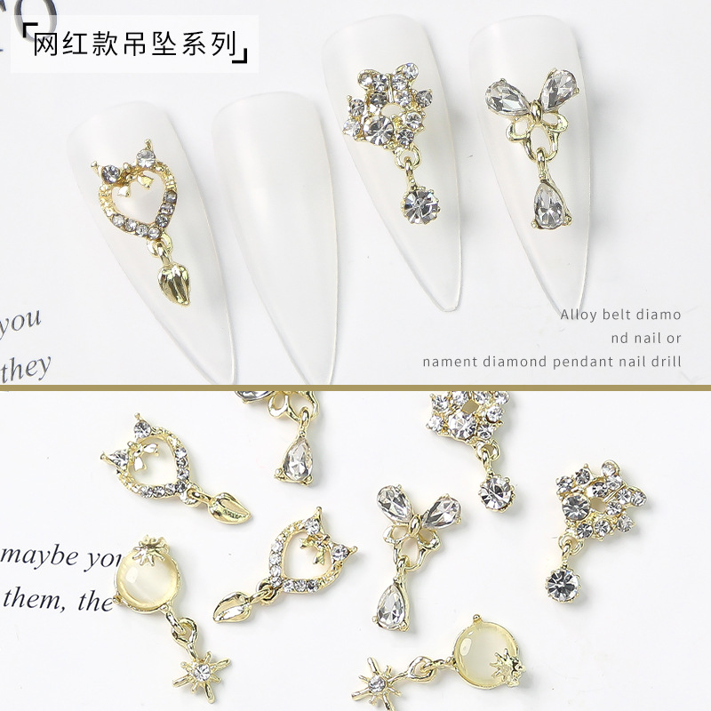 Internet Hot New Nail Beauty Alloy Ornaments New Light Luxury Rhinestone Ormanent Butterfly Love Pendant Manicure Nail Crystal