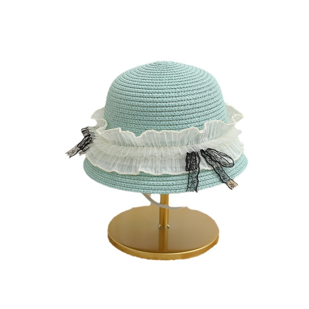 Lace Pearl Female Summer Sun Protection Princess Beach Hat Big Flower Sun Hat Little Girls' Straw Hat Sun Hat Baby Fisherman Hat