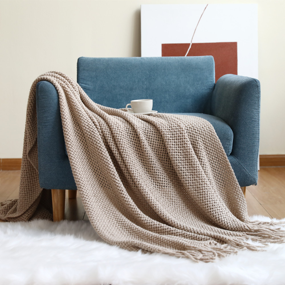 Nordic Style Sofa Cover Cover Blanket Knitted Blanket Shawl Blanket Solid Color Blanket Cross-Border Bed Runner Wool Sofa Towel