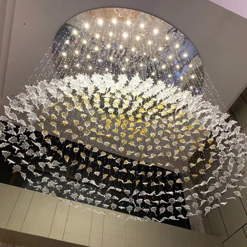 艺术吊灯客厅灯创意枫叶复式楼梯大别墅酒店大堂售楼部沙盘灯具