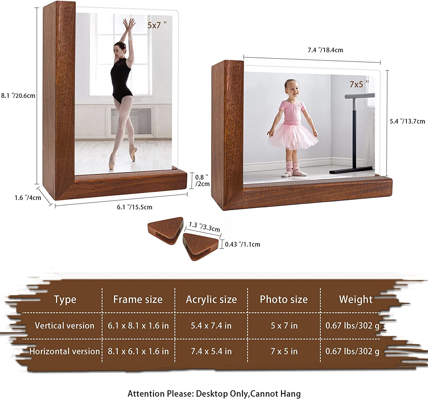 Creative Wooden Double-Sided Photo Frame Acrylic Framework Wooden Photo Frame Base Office Home Solid Wood Photo Frame Decoration