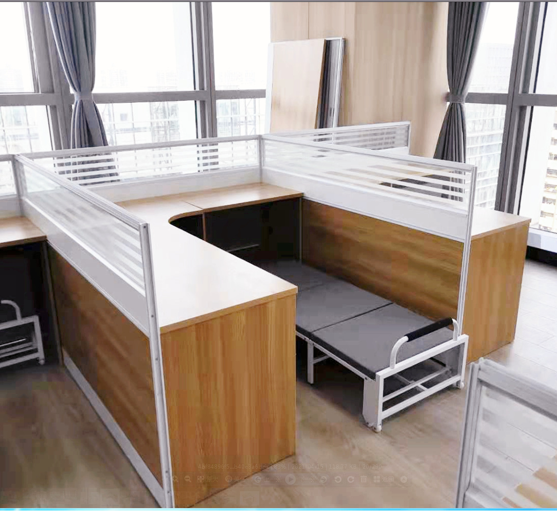 办公室带职员折叠床休息员工屏风卡位午休床4人组合办公桌现代