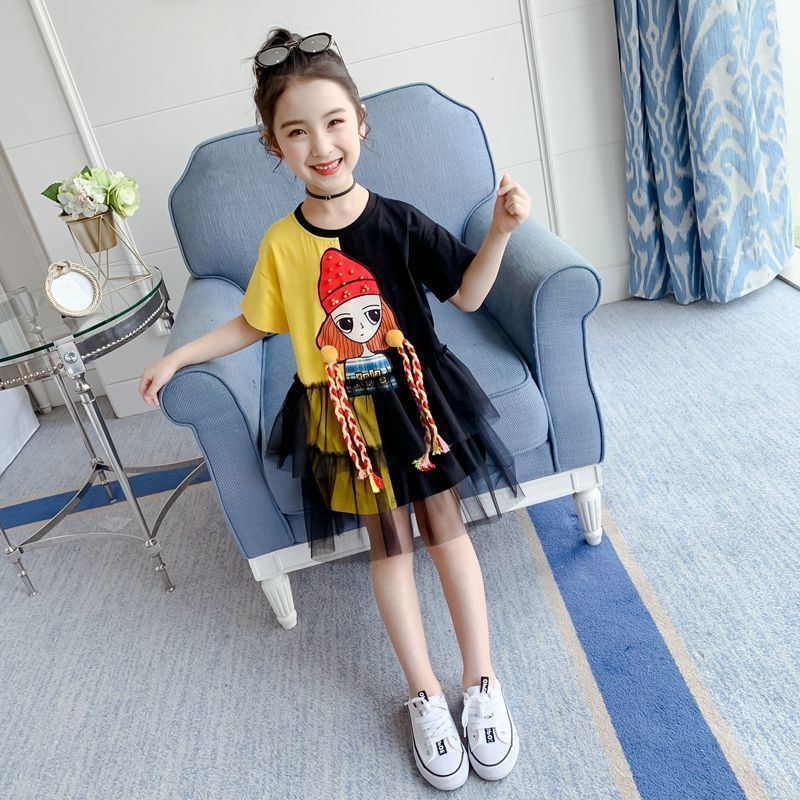 女孩12漏肩裙子15岁韩版童装批发女童夏装裙子大童纯棉连衣裙女孩夏季