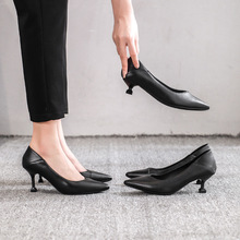 空乘高跟鞋女2024新款细跟职业软皮鞋3cm小跟单鞋面试黑色工作鞋