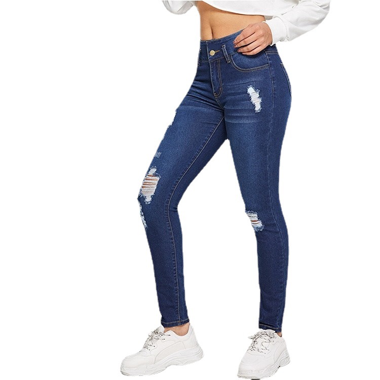 Women's Pants Denim Foreign Trade Cross-Border Export Women's Trousers AliExpress Spring and Autumn Ripped Jeans European and American Style Jeans