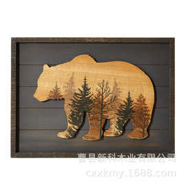 创意墙壁装饰 木质森林熊墙上挂件家居客厅卧室波西米亚动物墙饰