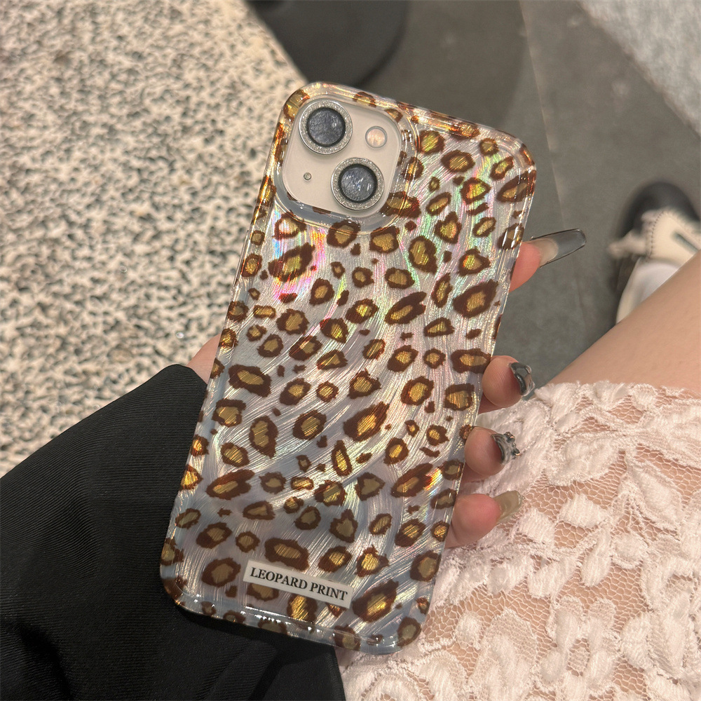 双层羽纱豹纹小众手机壳适用苹果15/14promax卡通壳iphone13/12硬