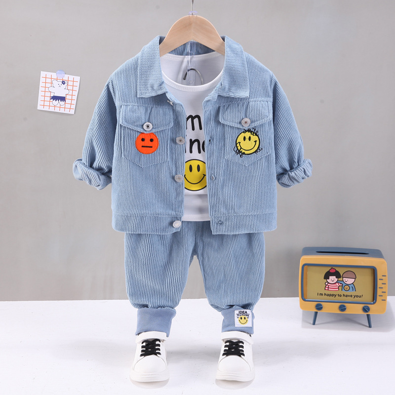 Boy's Clothing Corduroy Baby Spring Suit 0-1-3-5 Years Old Baby Children's Western Style Spring and Autumn Three-Piece Suit Fashion Clothes Baby Clothes