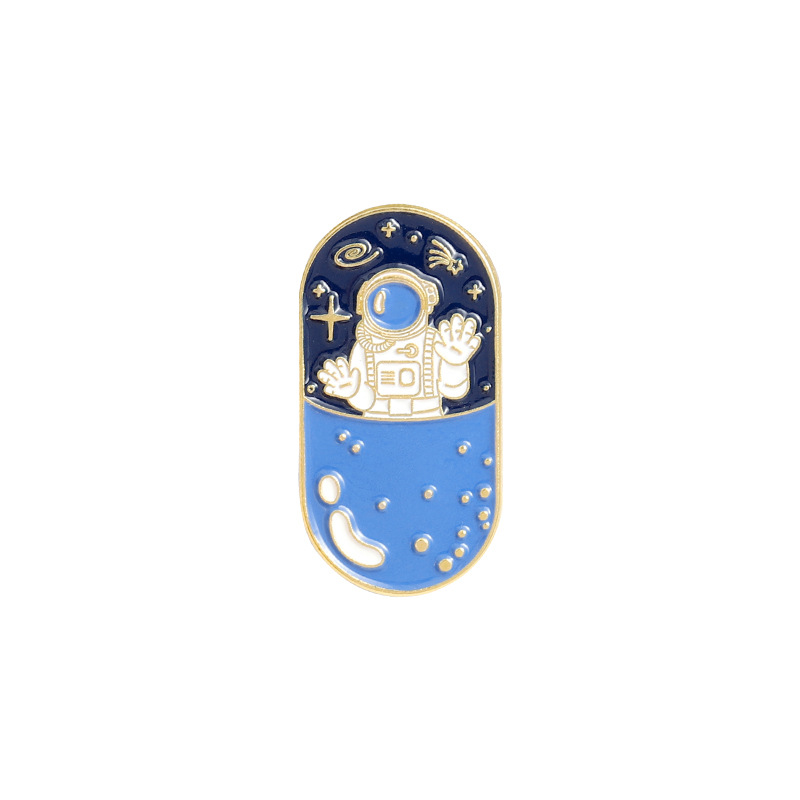 Foreign Trade Cartoon Creative Astronaut Series Alloy Brooch Personality Water Bag Capsule Shape Paint Brooch Badge