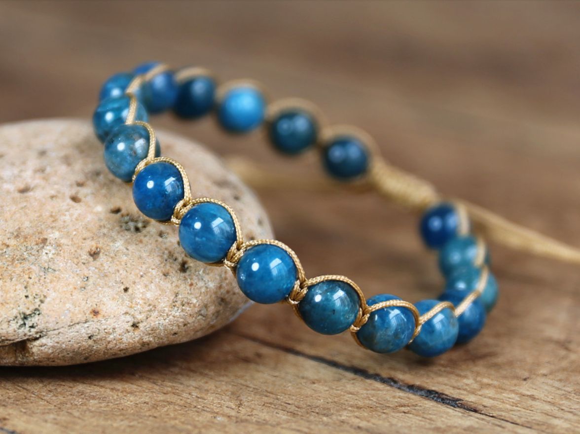 跨境专供天然6mm磷灰石创意手工编织手链女士珠宝饰品批发零售